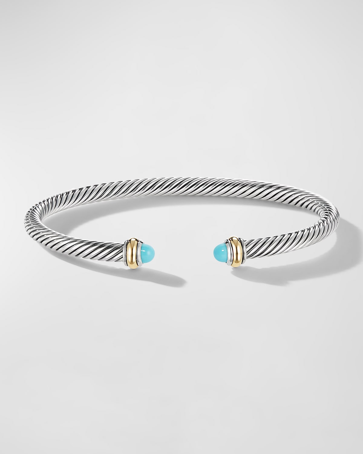 Shop David Yurman Cable Bracelet With Gemstone In Silver With 18k Gold, 4mm In Turquoise