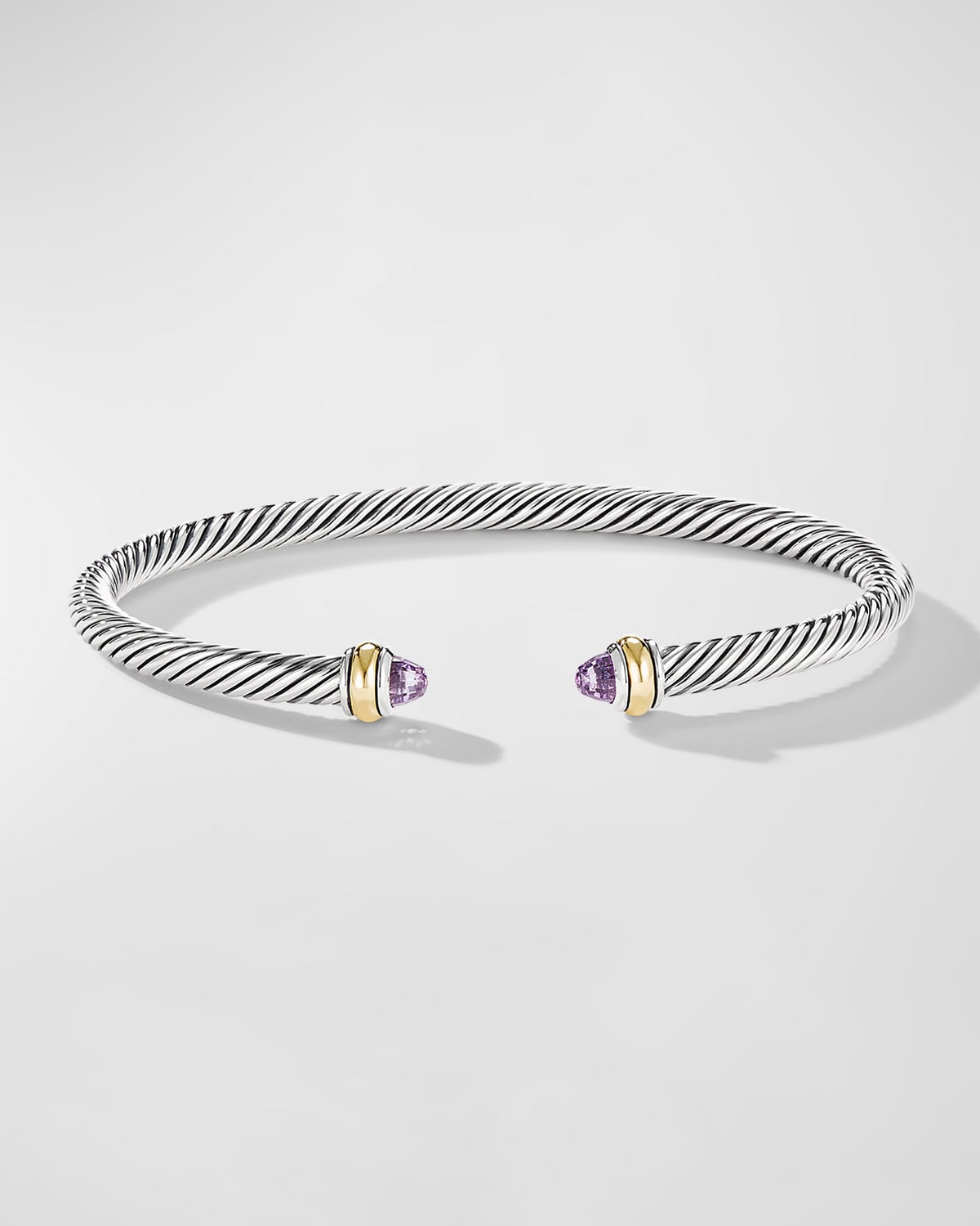 David Yurman Sterling Silver & 18k Yellow Gold Cable Cuff Bracelet With Amethyst In Purple/silver