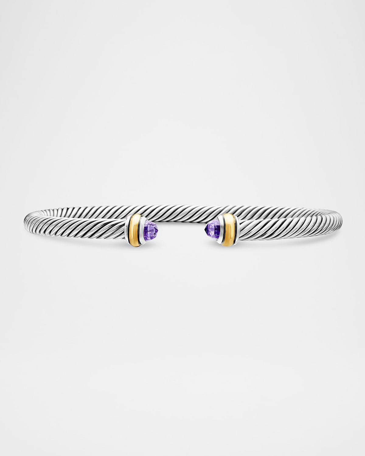 David Yurman Sterling Silver & 18k Yellow Gold Cable Cuff Bracelet With Amethyst In Purple/silver