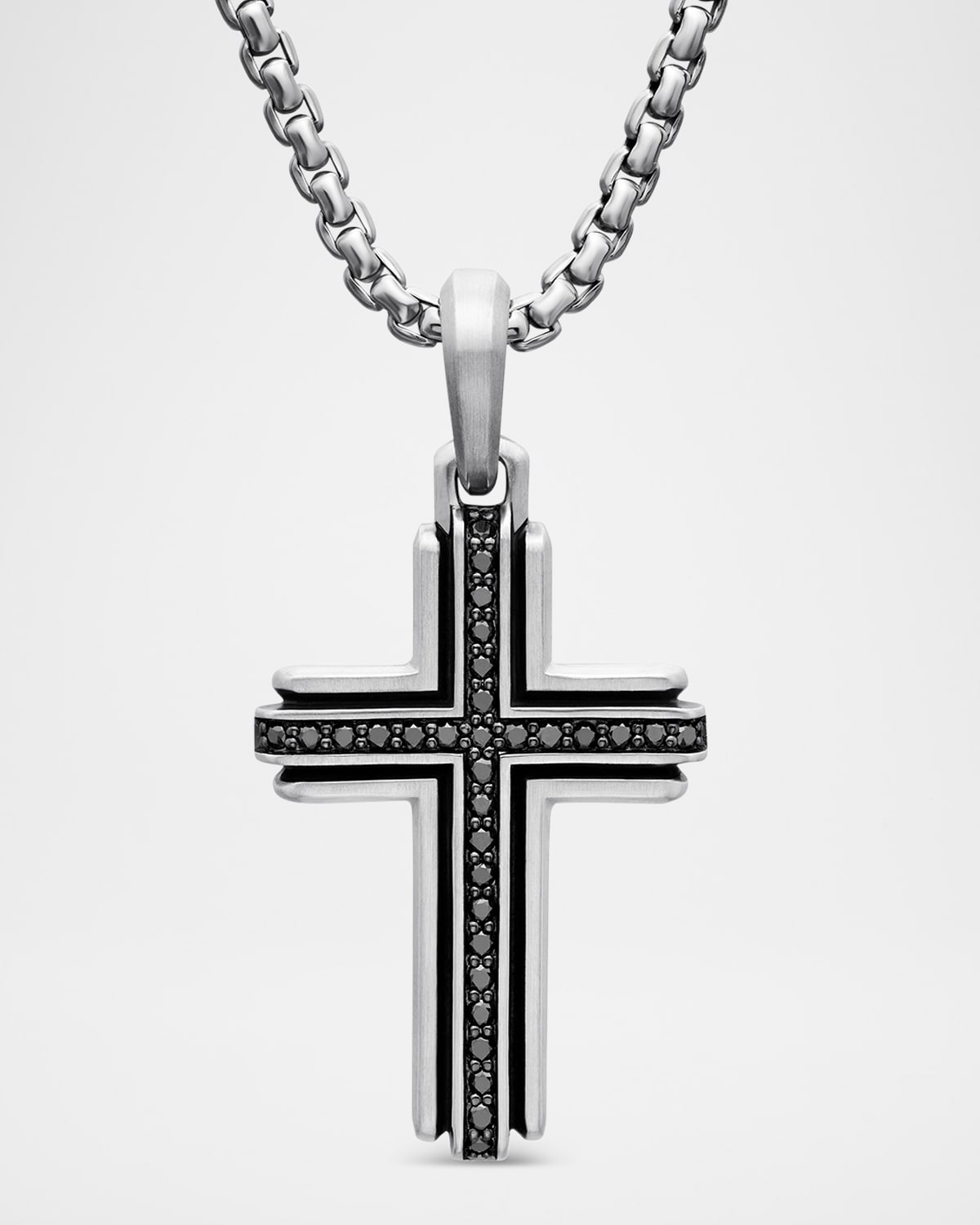 David Yurman Men's Pave Black Diamond Silver Cross Enhancer