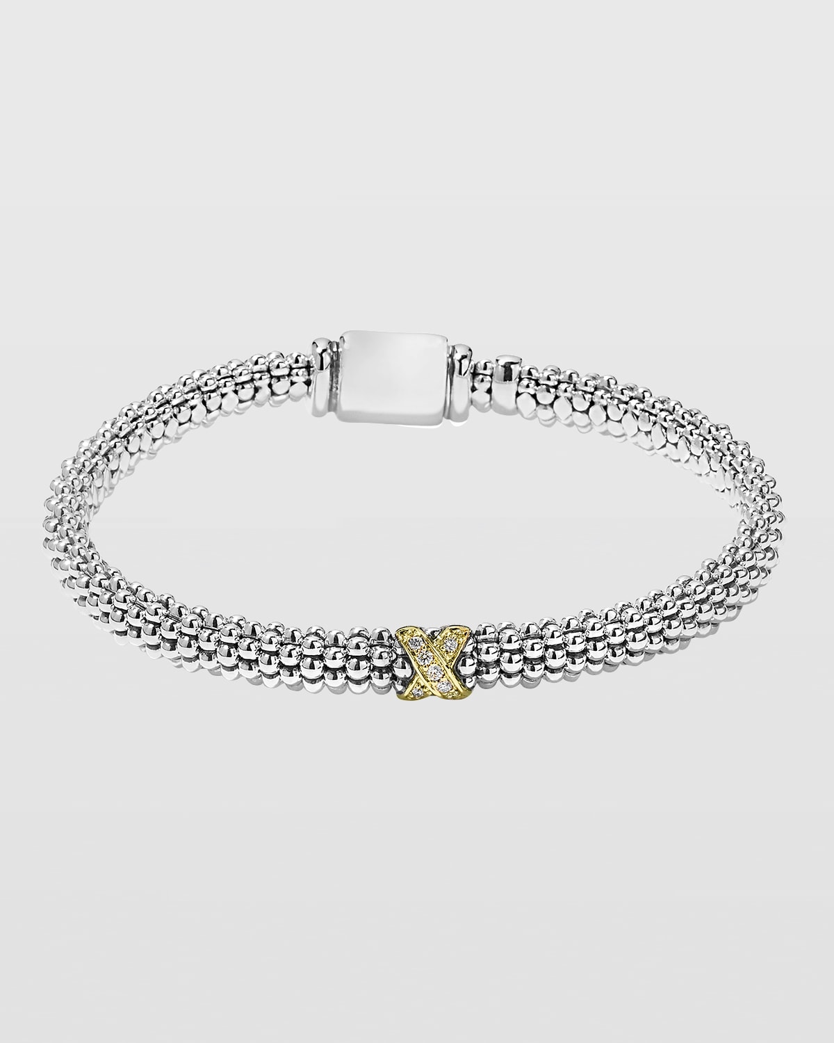 Silver Caviar Diamond X Bracelet, 6 mm