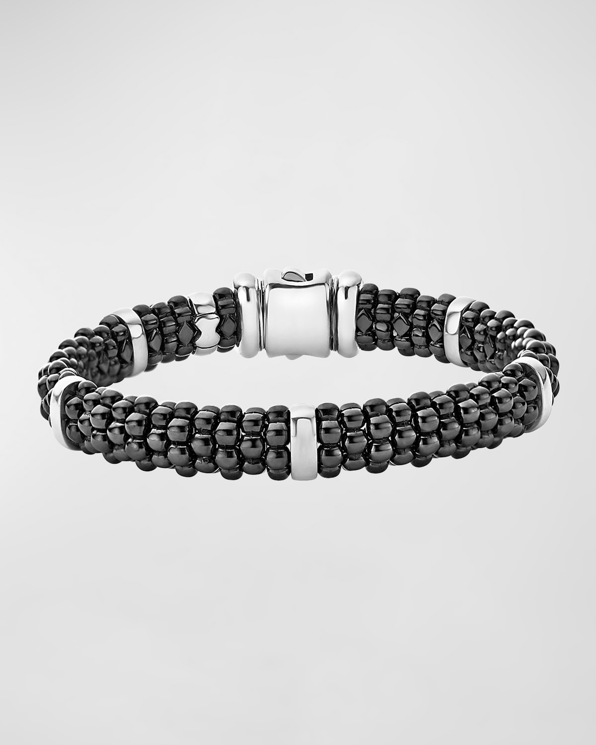 9mm Black Caviar Ceramic Rope Bracelet, Size Medium