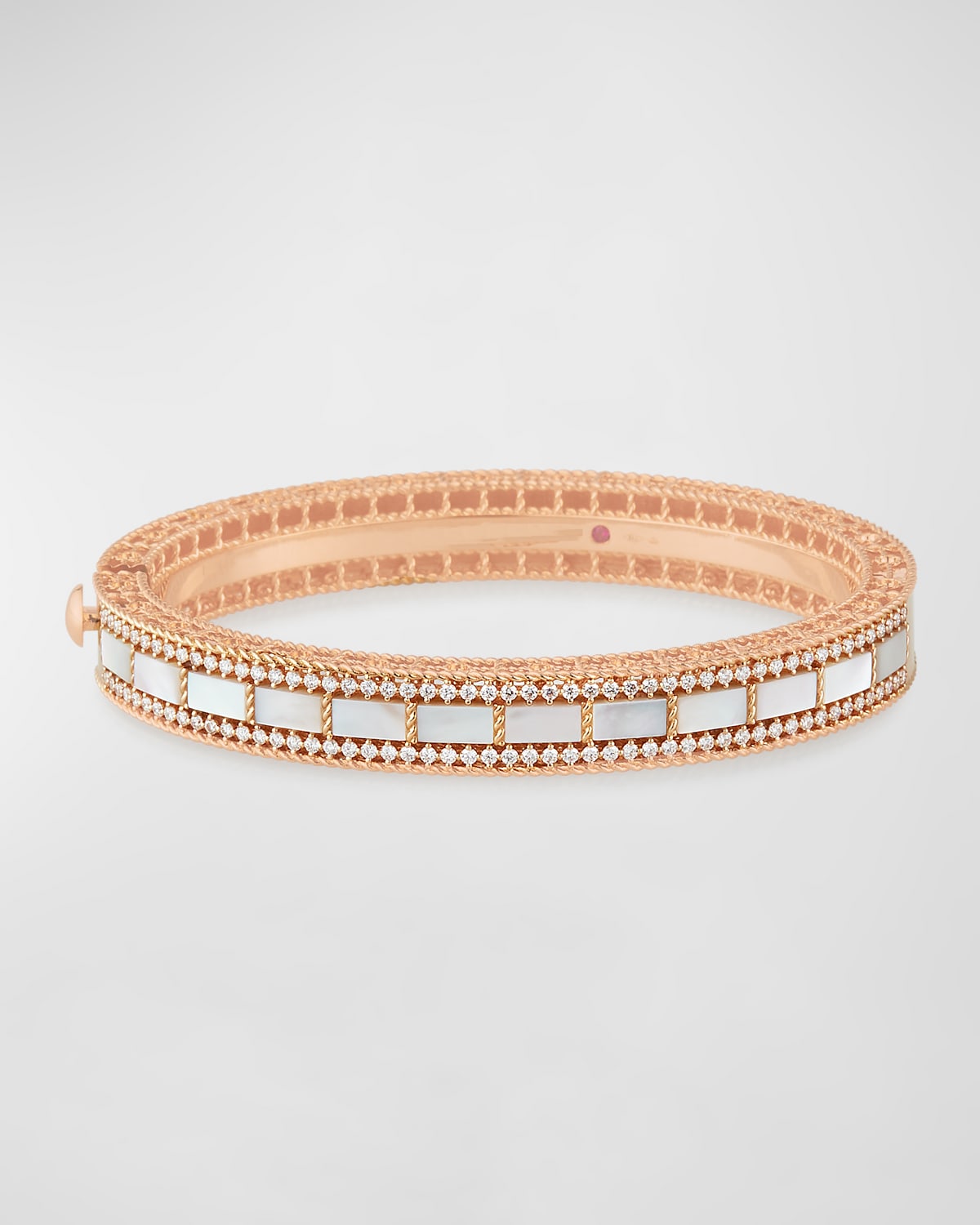 Art Deco 18k Rose Gold Mother-of-Pearl & Diamond Bangle