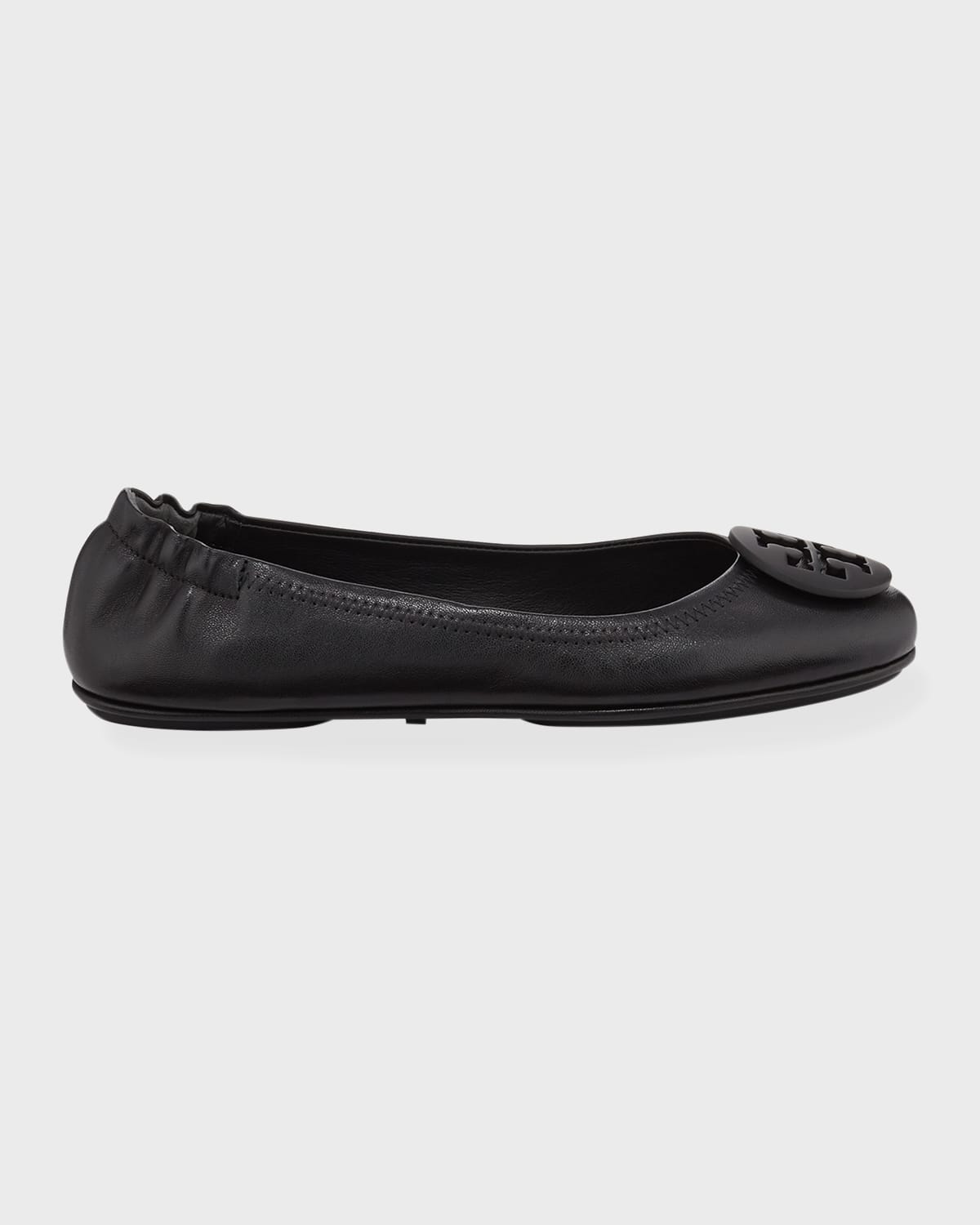 Shop Tory Burch Minnie Travel Leather Ballet Flats In Black