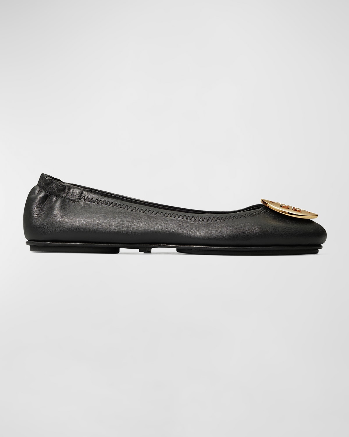 Shop Tory Burch Minnie Travel Leather Ballet Flats In Black/gold