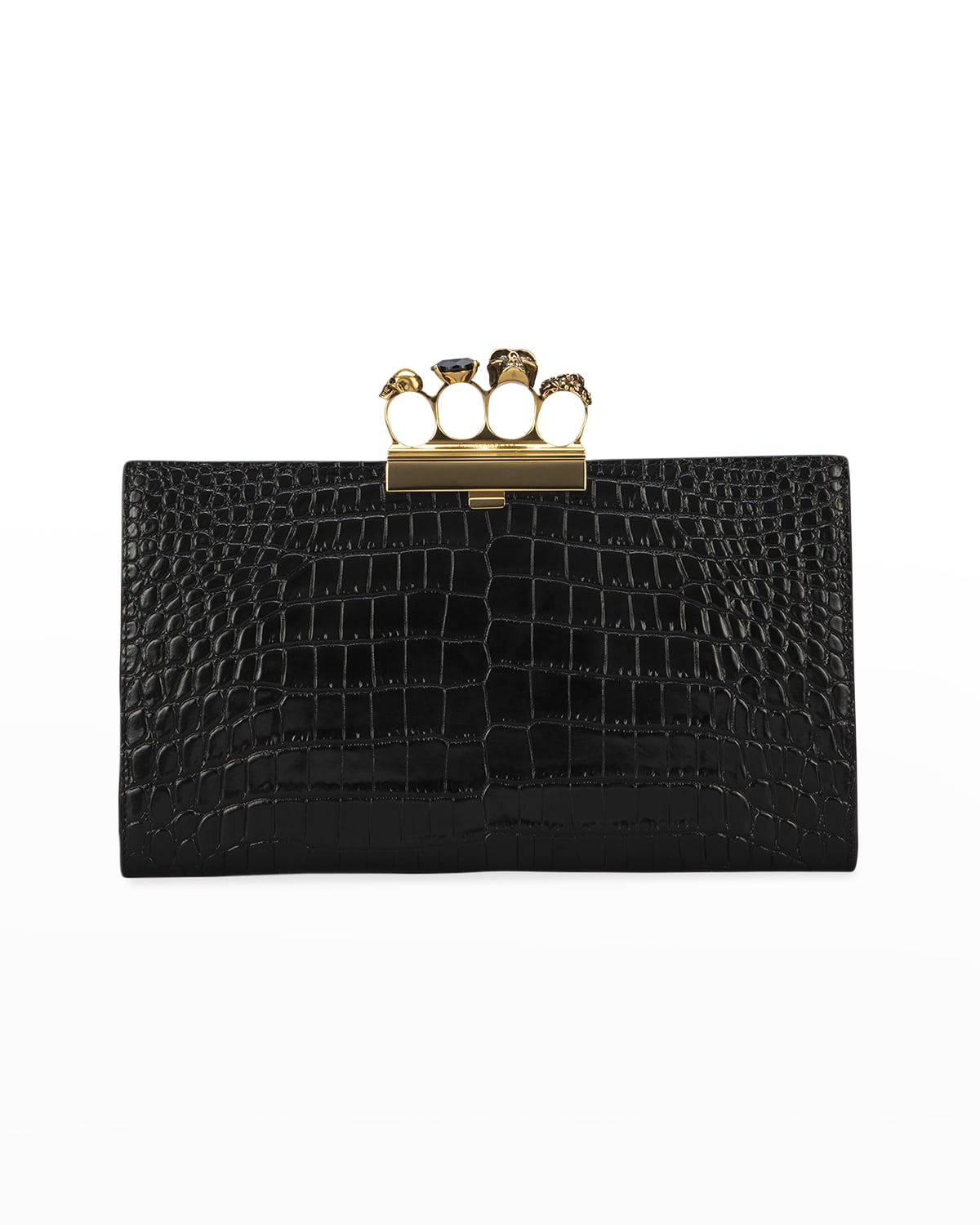 Alexander McQueen Four-Ring Stamped Crocodile Clutch Bag