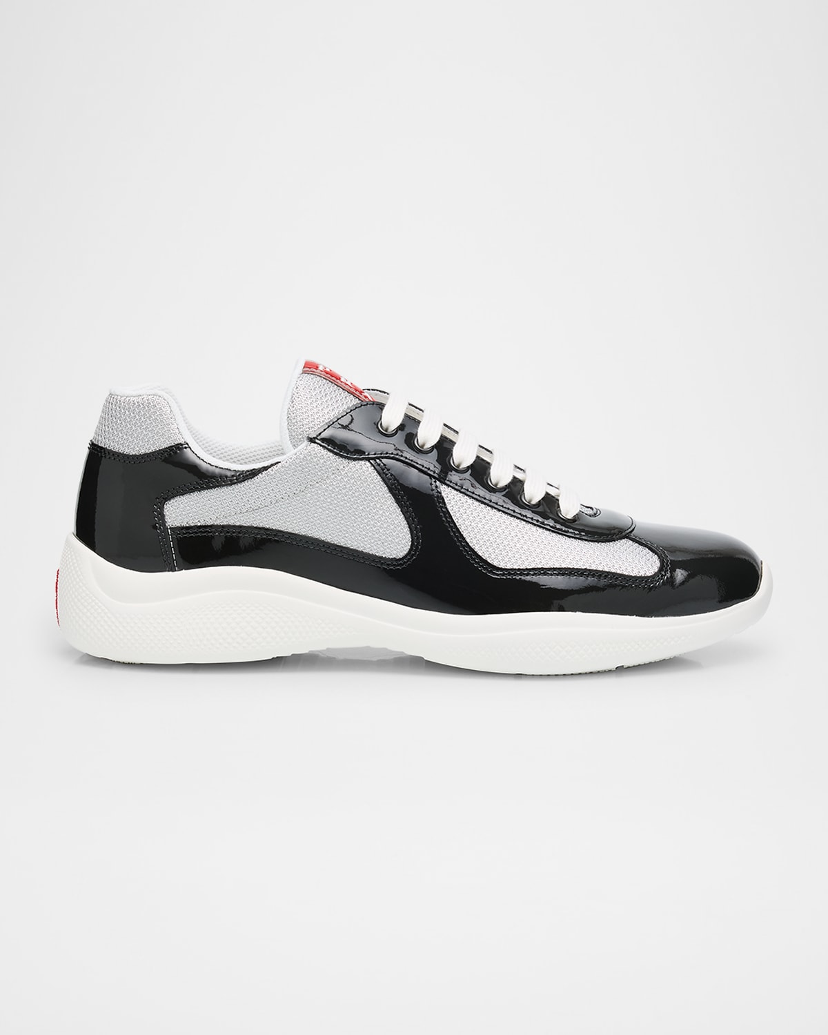 Shop Prada Men's America's Cup Patent Leather Patchwork Sneakers In Antracarg