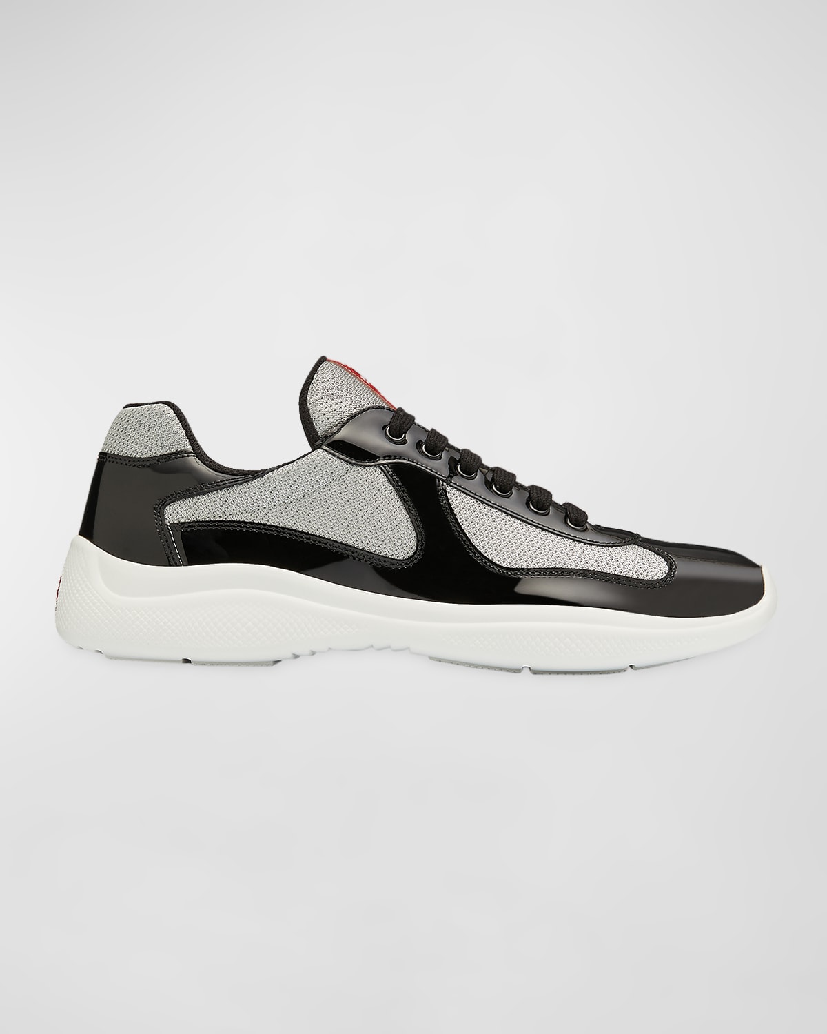 Prada Men's America's Cup Patent Leather Patchwork Sneakers In Nero Argento