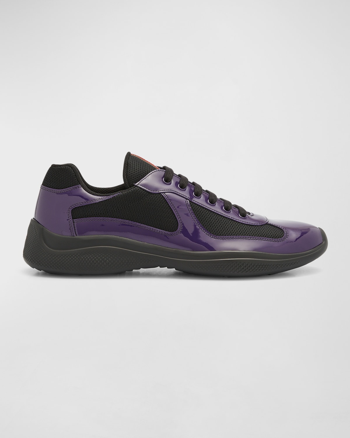 Prada Men's America's Cup Patent Leather & Technical Fabric Sneakers In Purple/black