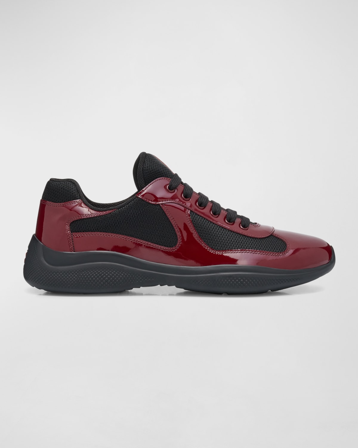 Prada Men's America's Cup Patent Leather Patchwork Sneakers In Burgundy