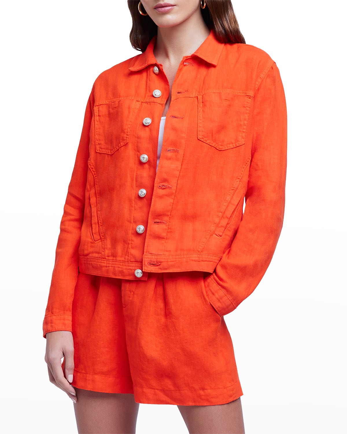 L Agence Celine Linen Jacket In Cherry Tomato