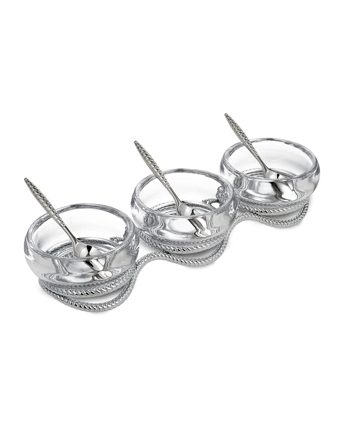 Nambe Braid Triple Condiment Set With Spoons In Burgundy