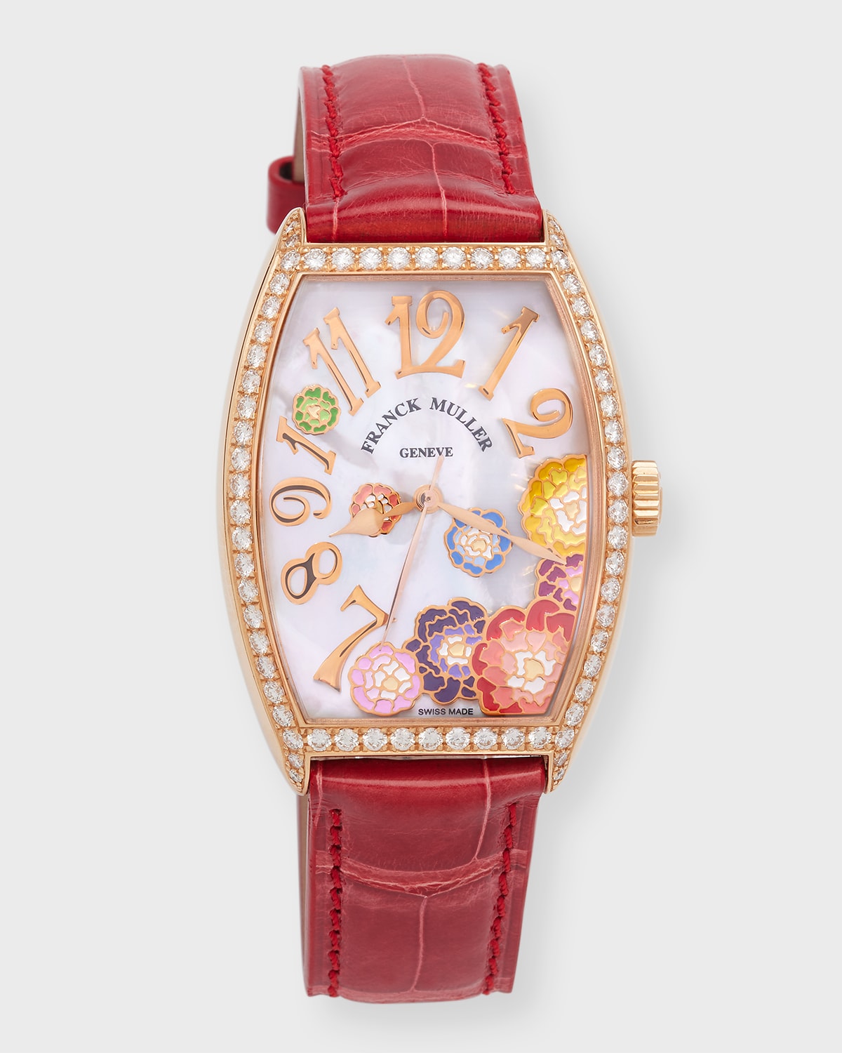 Franck Muller Men's 43mm 18k Rose Gold Mother-of-pearl Colour Dreams Watch With Alligator Strap In Red