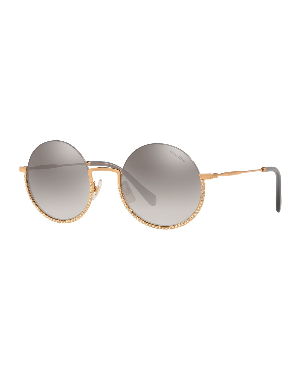 Semi-Rimless Crystal Studded Round Sunglasses