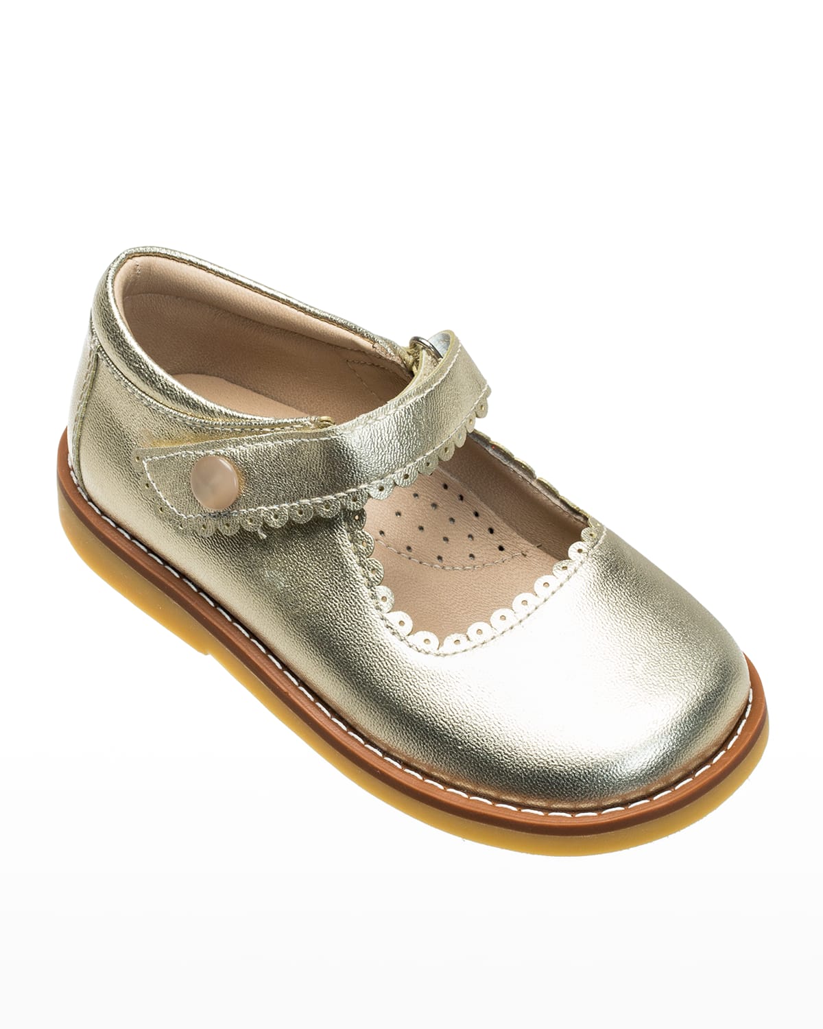 Elephantito Girl's Scalloped Leather Mary Jane, Toddler/kids In Gold