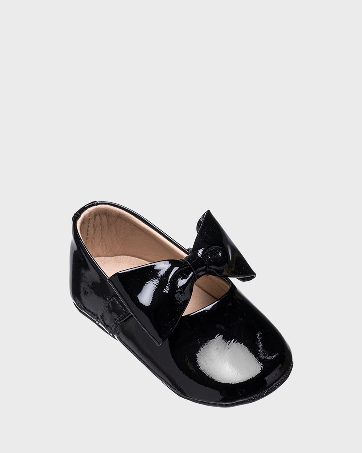 Elephantito Girl's Leather Ballet Flat W/ Bow, Baby In Ptn Black