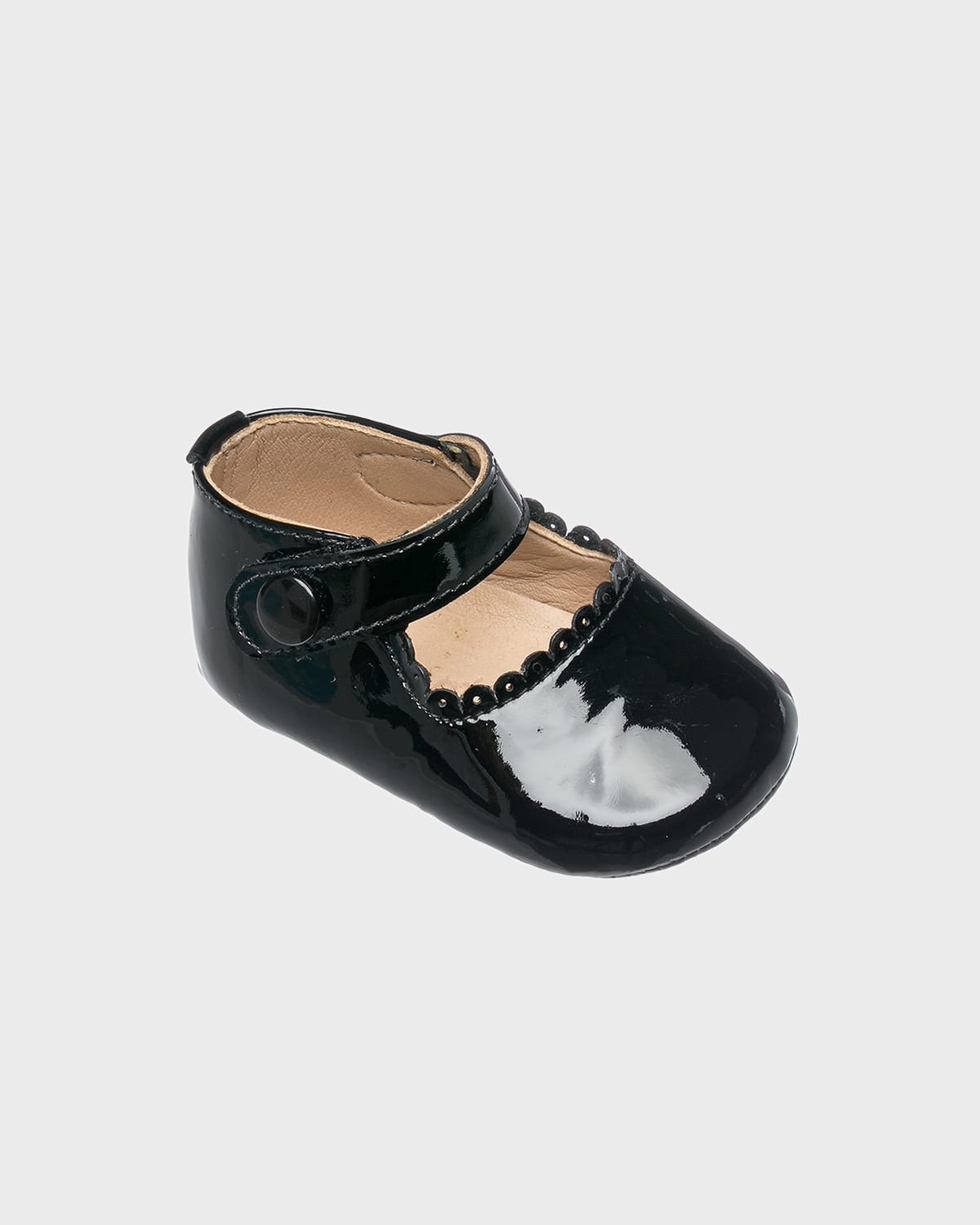 Elephantito Girl's Scalloped Leather Mary Jane, Baby In Ptn Black
