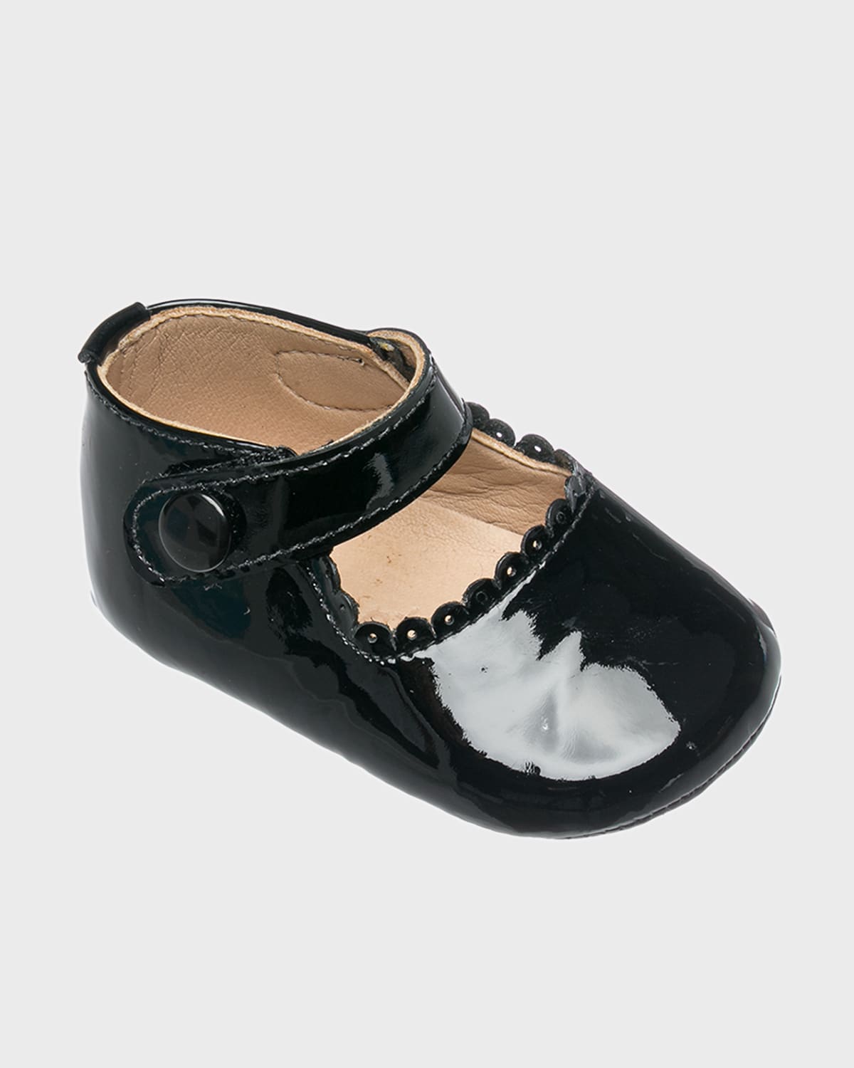 Elephantito Girl's Scalloped Leather Mary Jane, Baby In Ptn Black