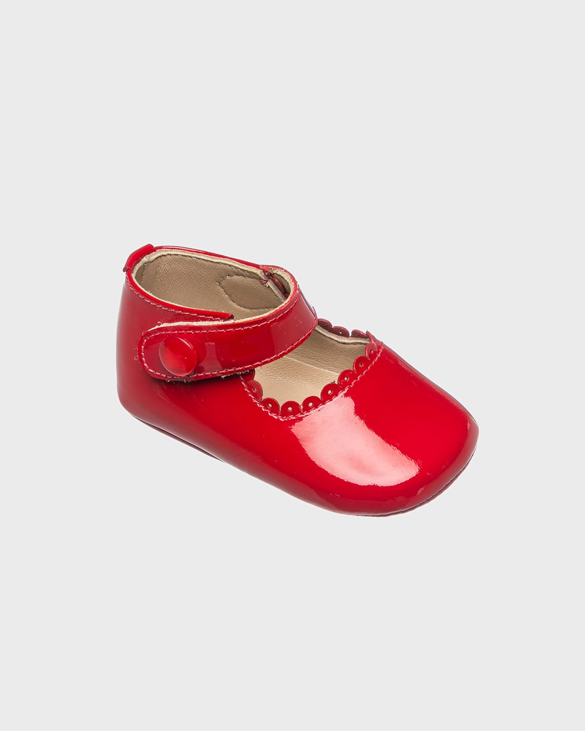 Elephantito Kids' Girl's Scalloped Leather Mary Jane, Baby In Ptn Red