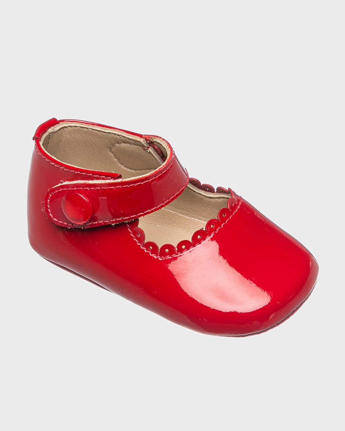 Elephantito Kids' Girl's Scalloped Leather Mary Jane, Baby In Ptn Red