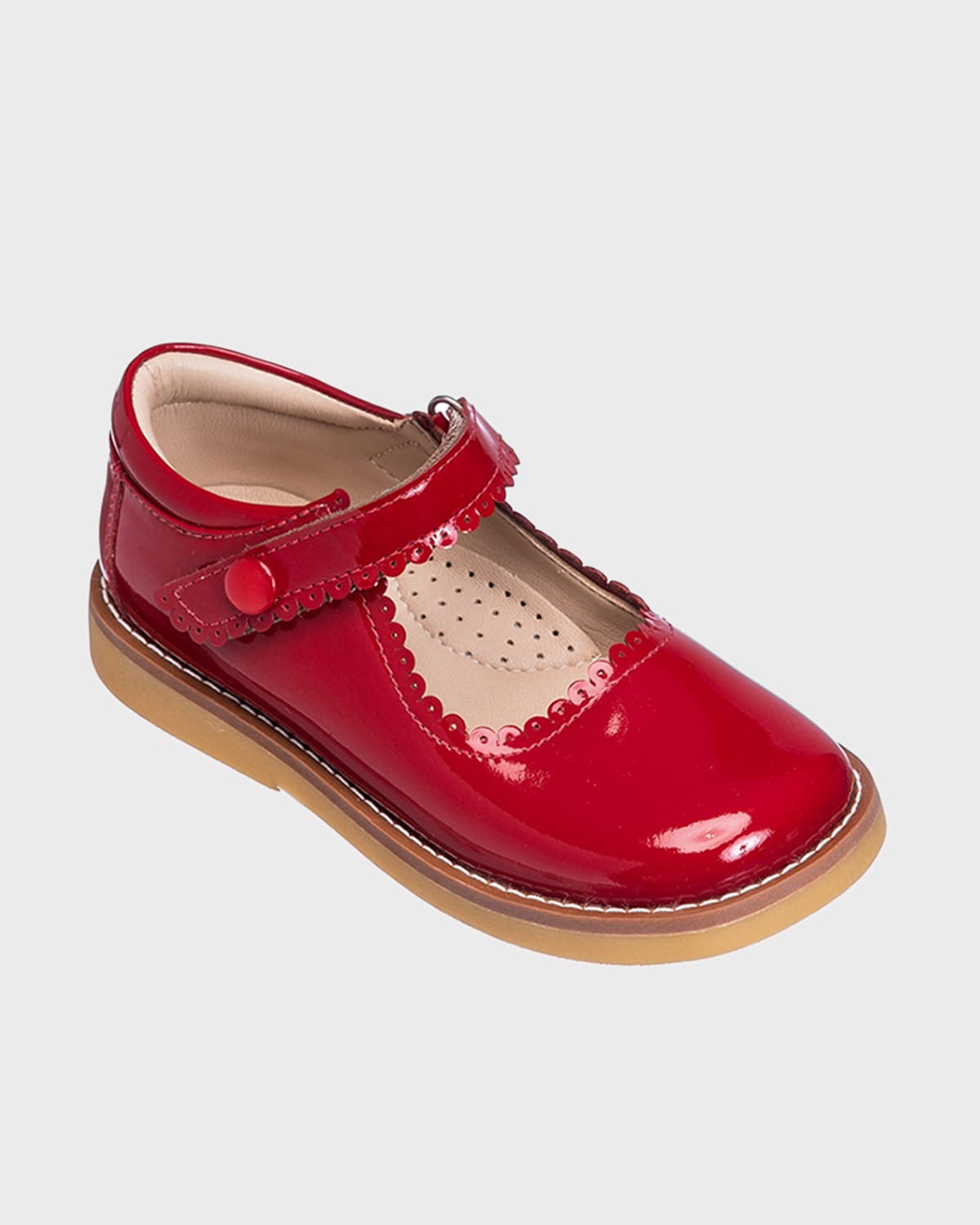 Elephantito Kids' Girl's Scalloped Leather Mary Janes, Toddler In Ptn Red