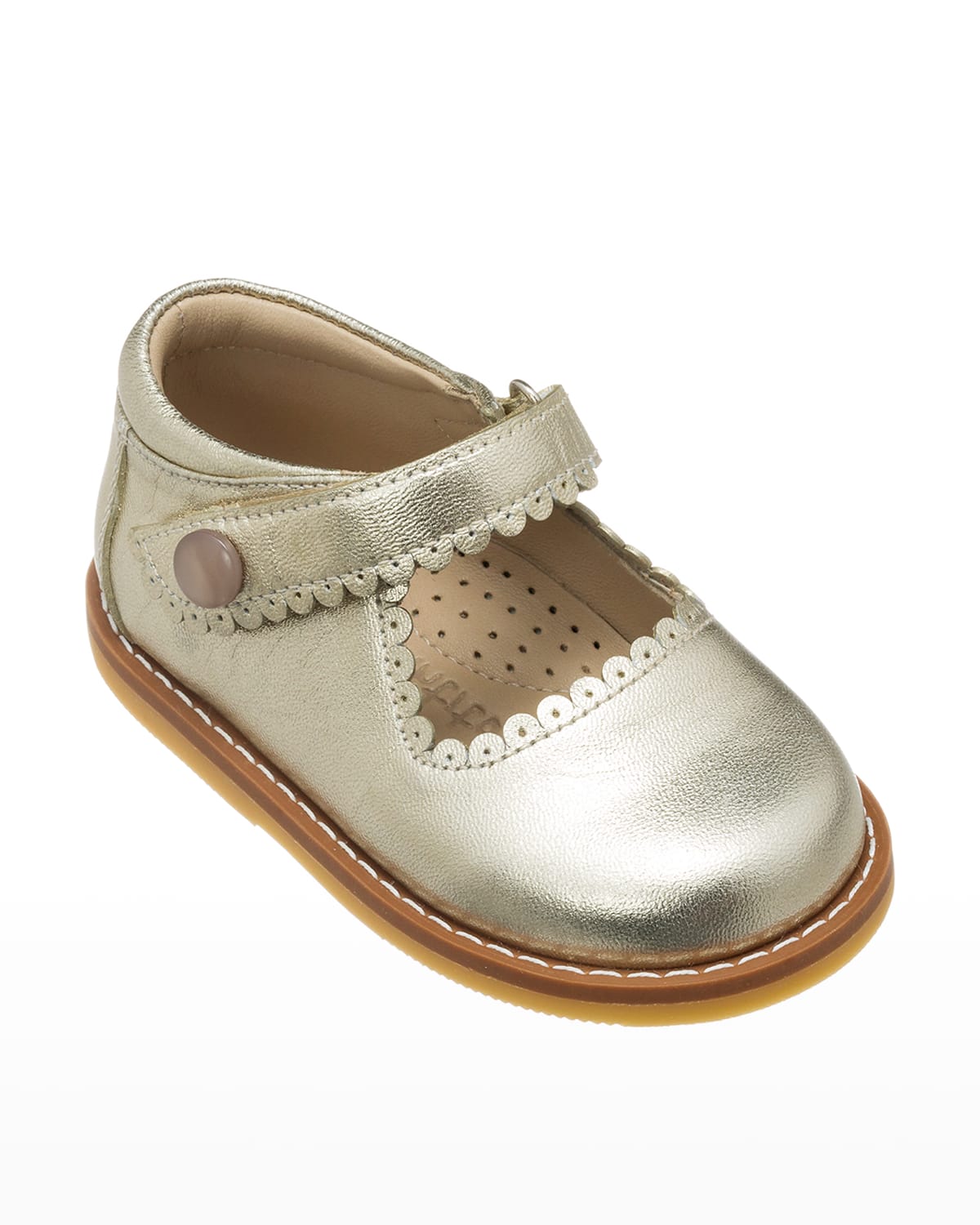 Elephantito Kids' Girl's Scalloped Leather Mary Janes, Toddler In Gold
