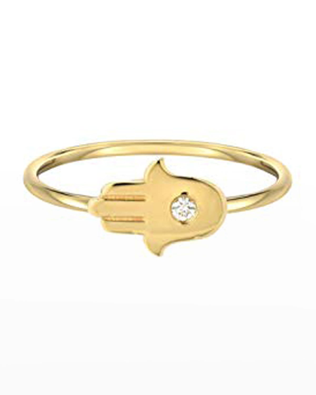 Zoe Lev Jewelry 14k Gold Diamond Hamsa Ring
