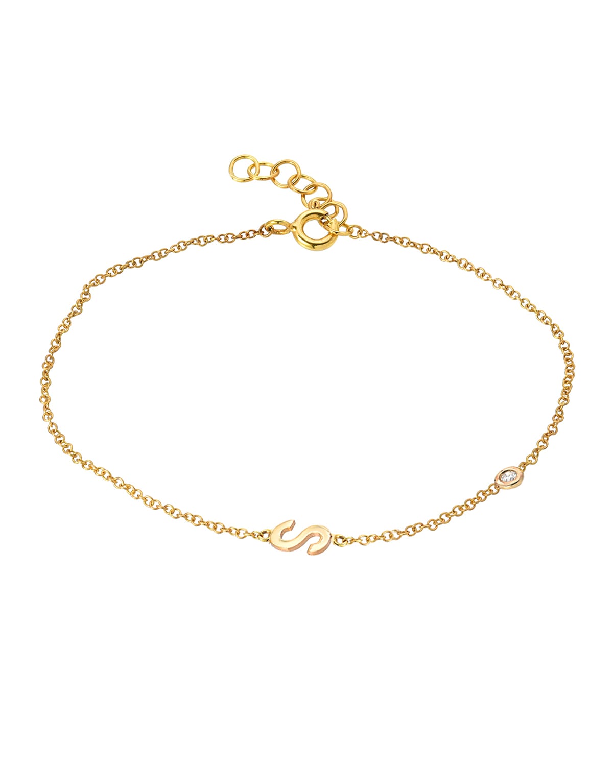 Zoe Lev Jewelry 14k Gold Initial w/ Diamond Bezel Bracelet