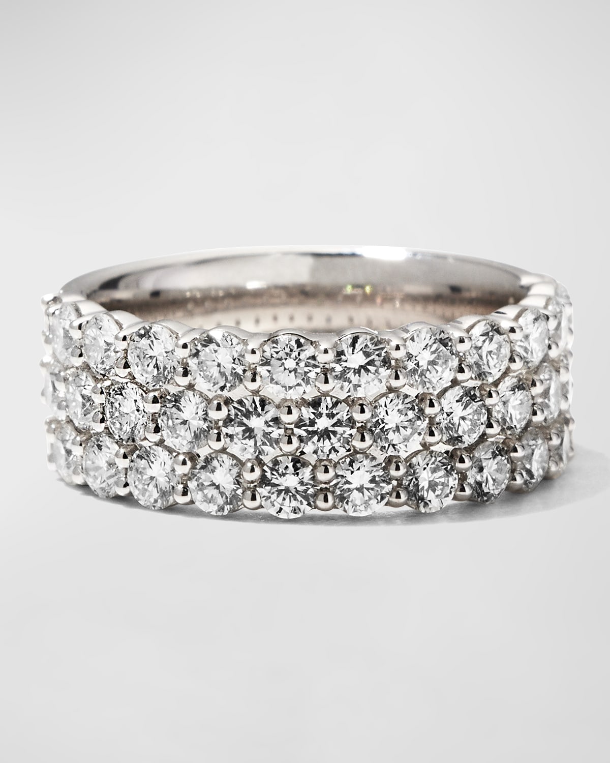 Memoire 18k White Gold Halfway 3-Row Diamond Ring, Size 6-8