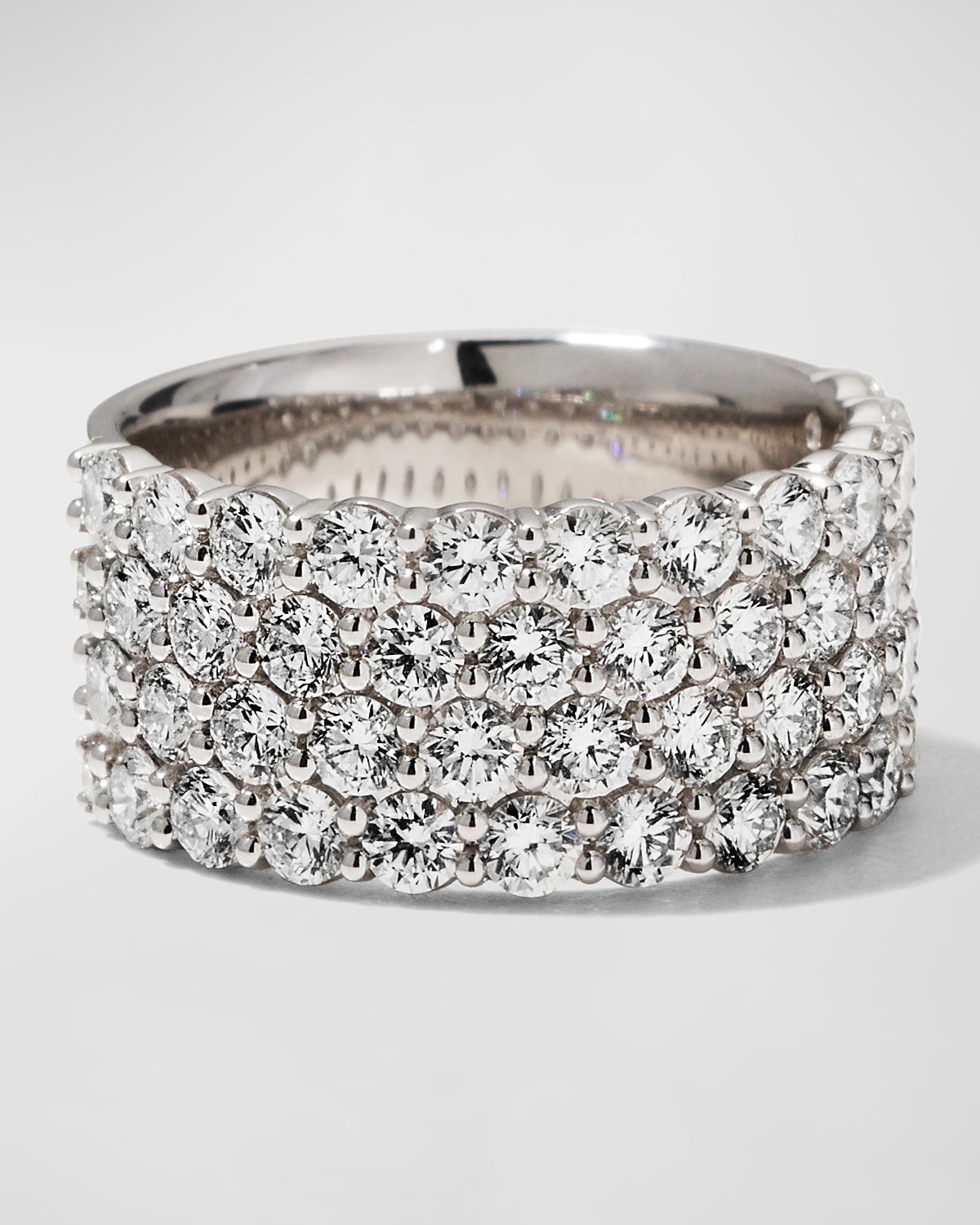 Memoire 18k White Gold Halfway 4-Row Diamond Ring, Size 6-8