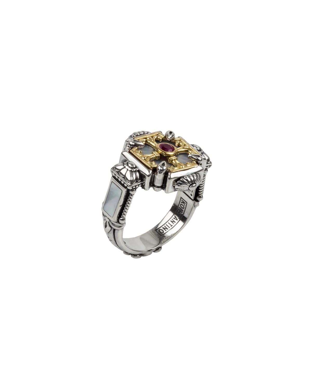 Mother-of-Pearl & Ruby Cross Ring, Size 6-8