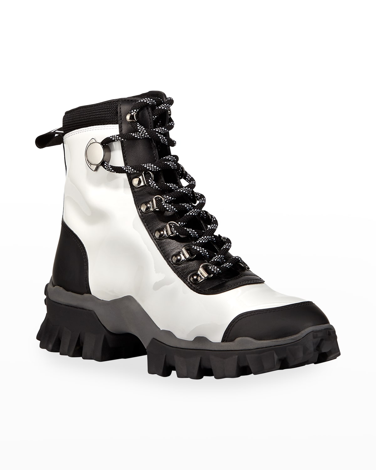 Moncler Helis Stivale Leather Lace-up Hiking Combat Boots In White/black
