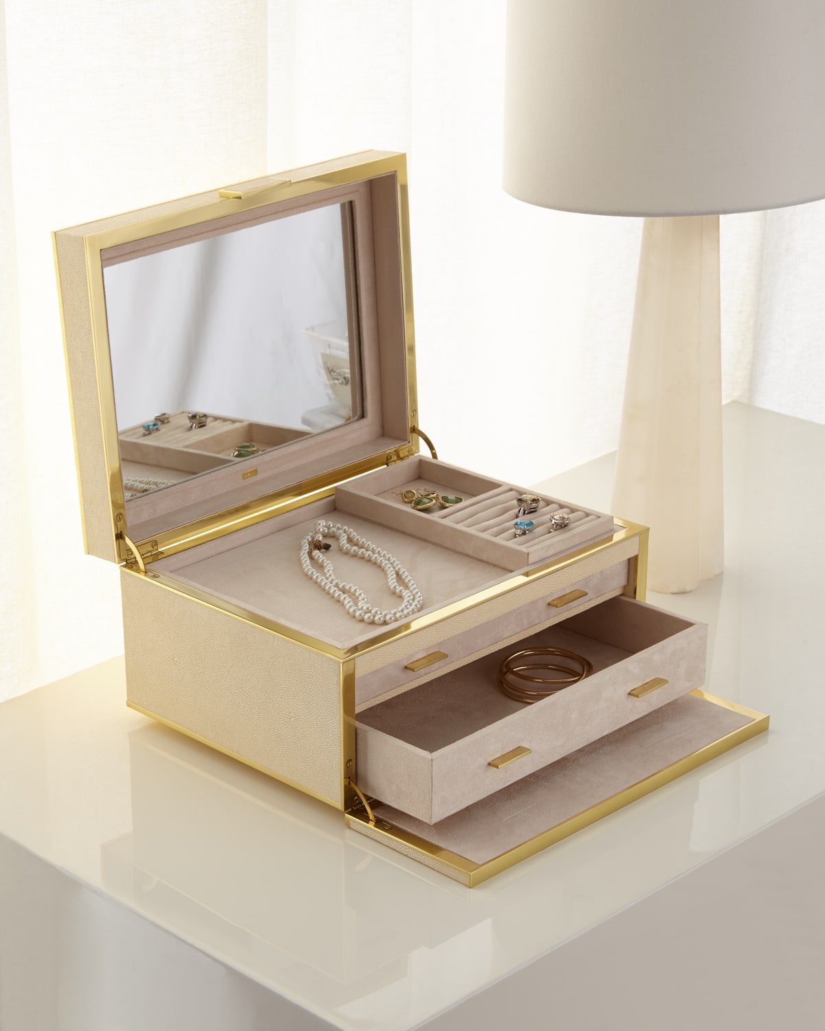 Shop Aerin Luxe Shagreen Jewelry Box In Cream