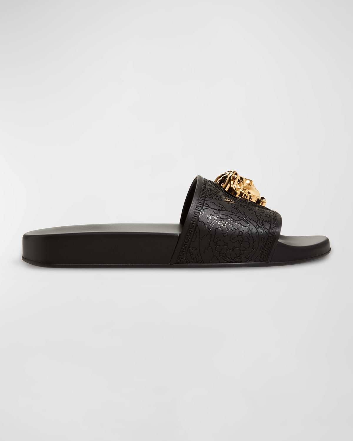 Shop Versace Medusa Rubber Pool Slides In Nero Oro