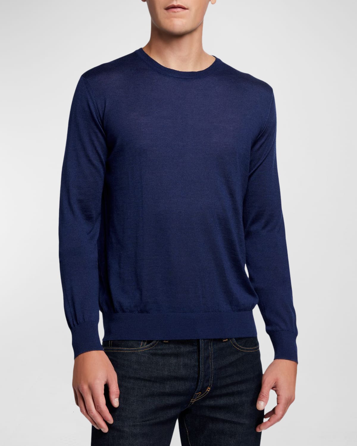 Charvet Men's Solid Cashmere-silk Crewneck Sweater In Blue