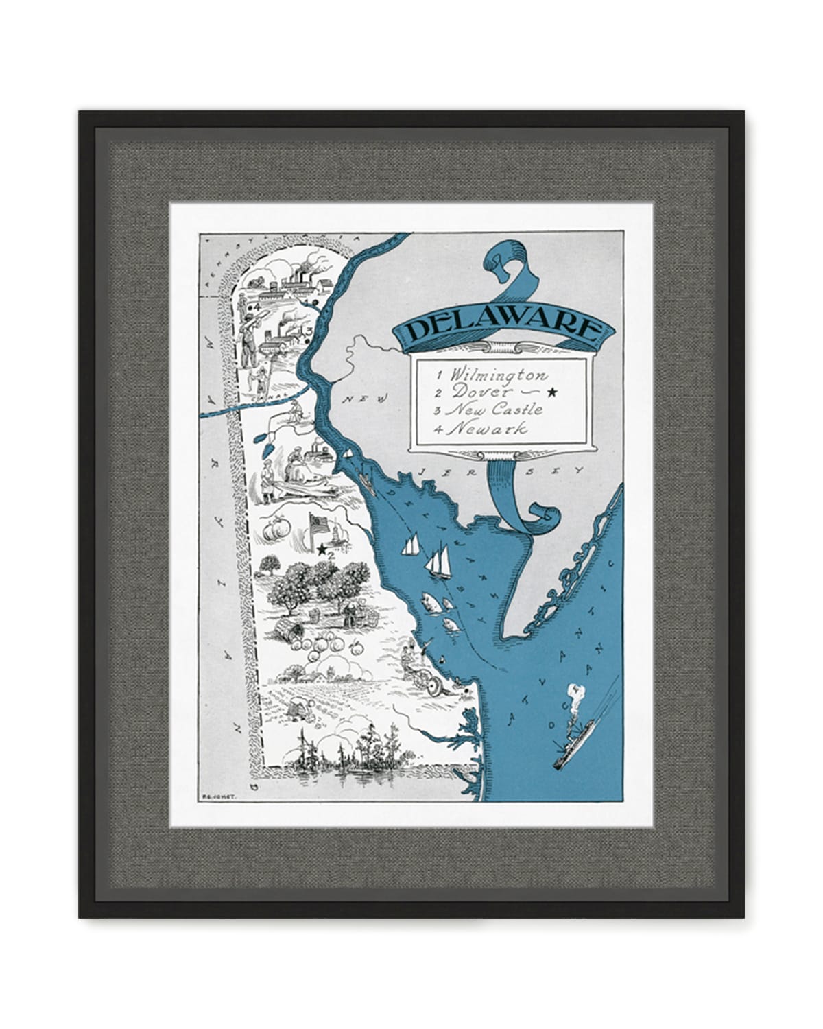 Wendover Art Group Pictorial Map Of Delaware In Black