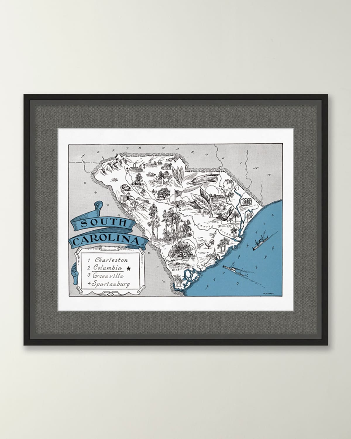 Wendover Art Group Pictorial Map Of South Carolina