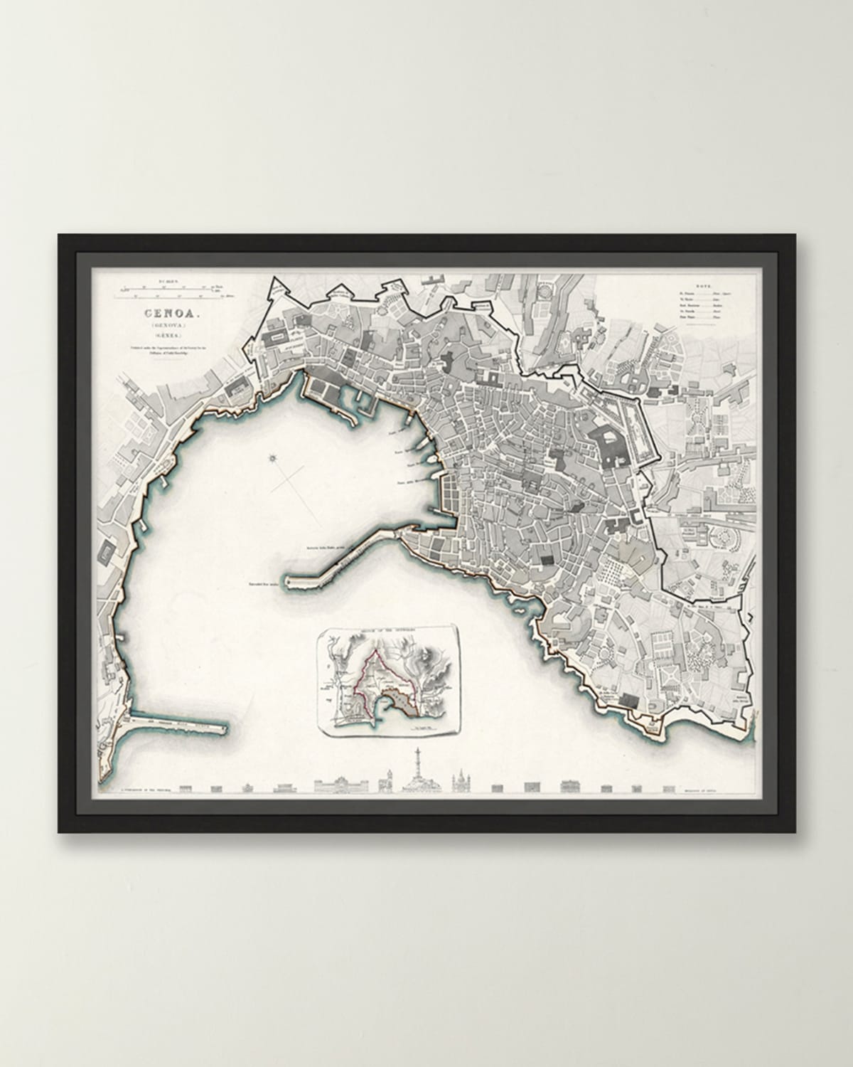 Wendover Art Group Italian Map Series - Genoa In Gray