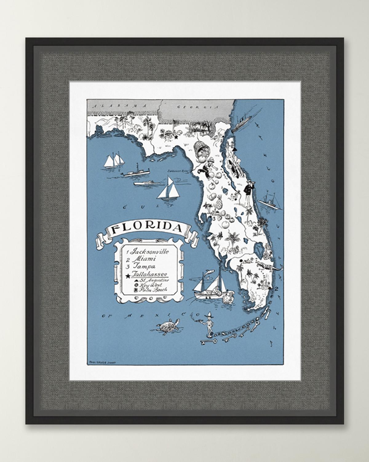 Wendover Art Group Pictorial Map Of Florida In Multi