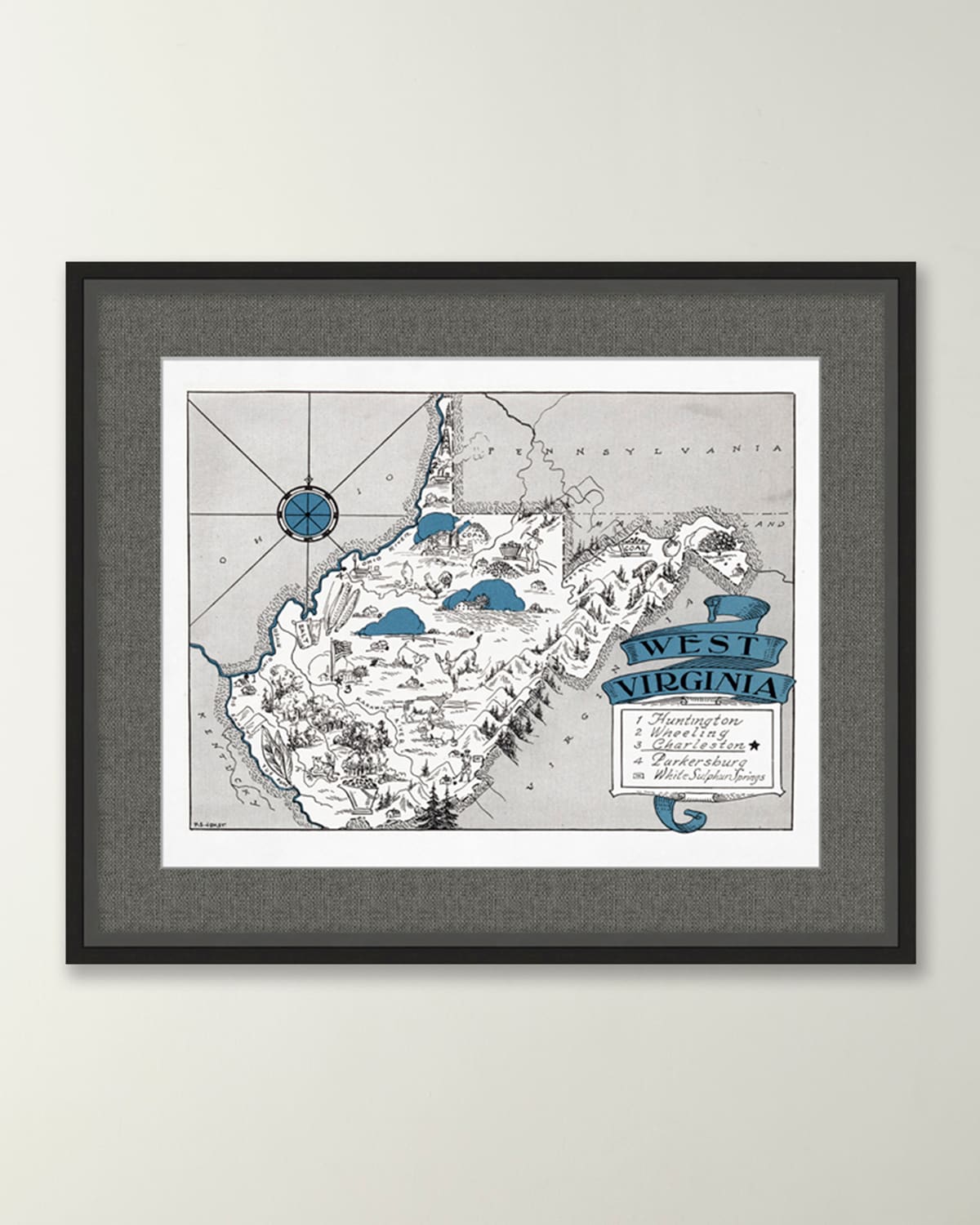 Wendover Art Group Pictorial Map Of West Virginia In Gray