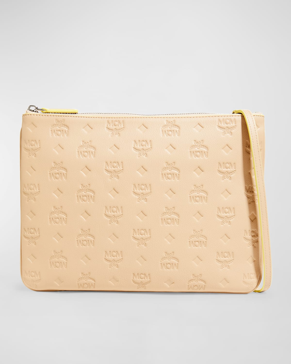 Mcm Klara Medium Monogrammed Leather Clutch Bag In Neutrals Modesens