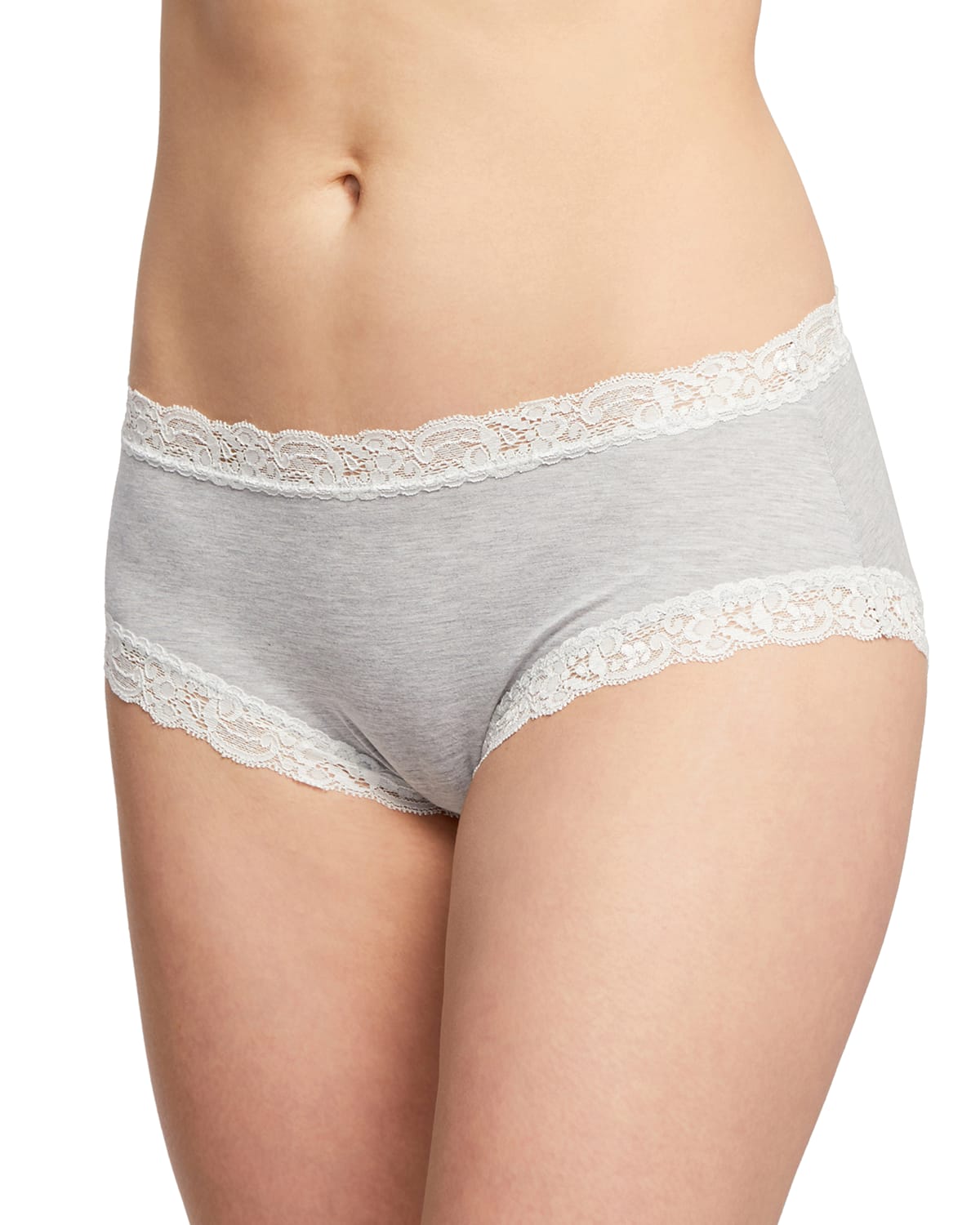 Fleur't Iconic High-rise Lace-trim Boyshort In Heather/chantilly
