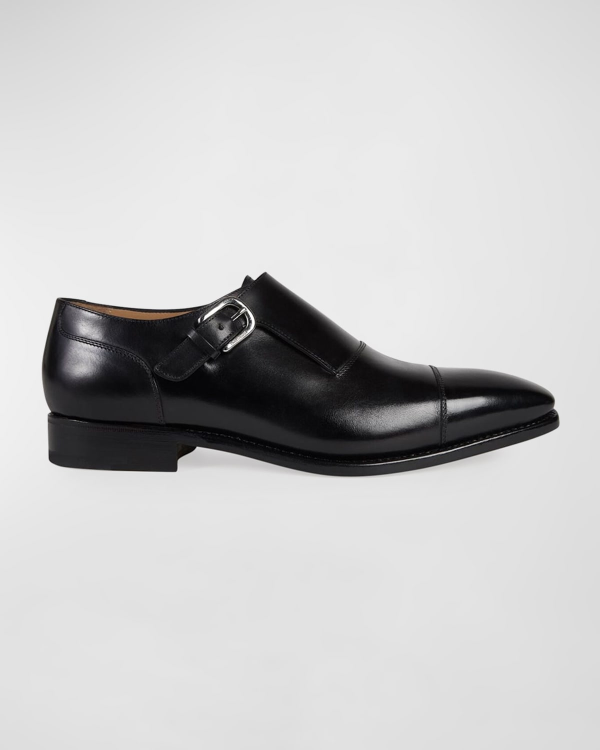 Shop Paul Stuart Men's Giordano Single-monk Leather Shoes In Black
