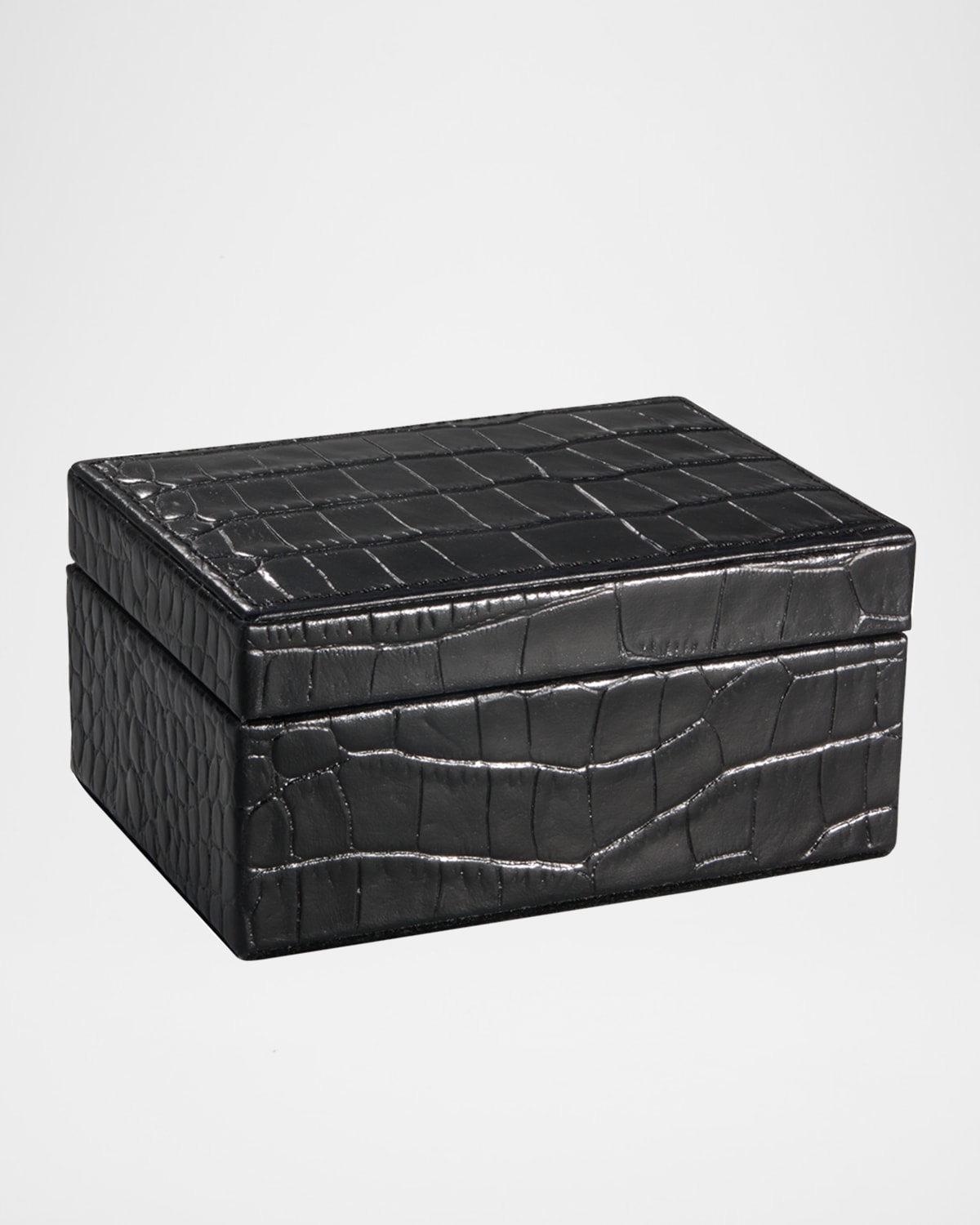 Graphic Image Small Croc-embossed Leather Box In Black