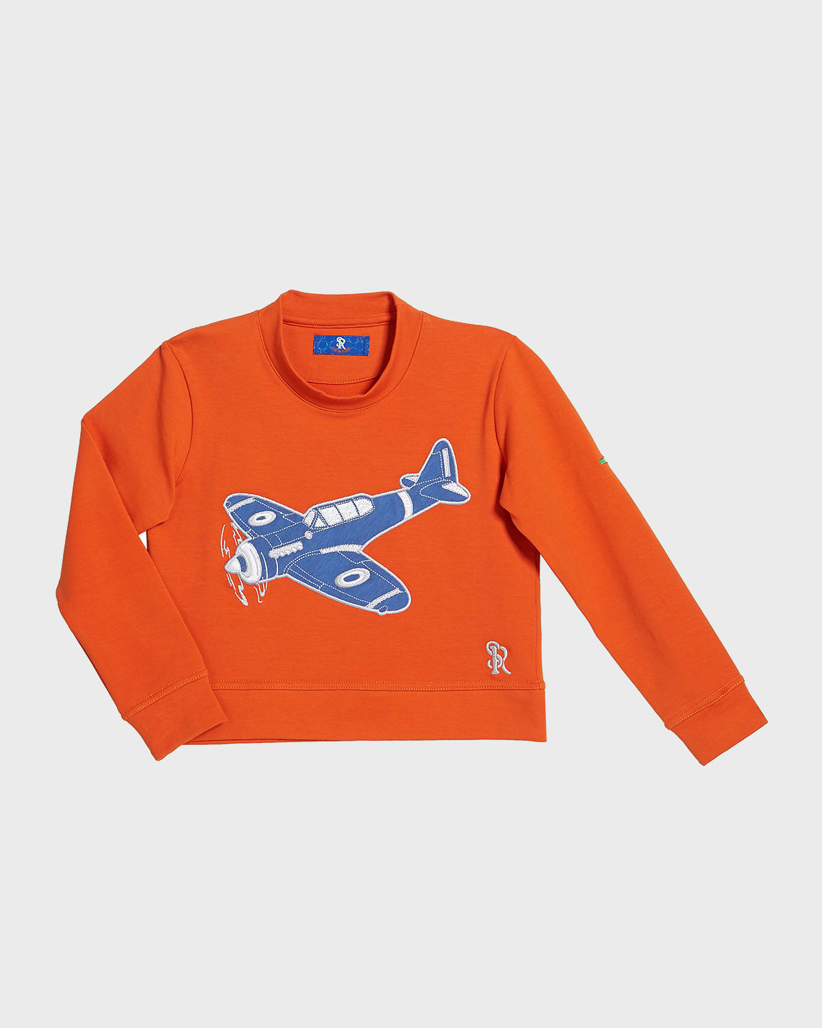 Shop Stefano Ricci Boys' Airplane Patch Long-sleeve T-shirt In Orange