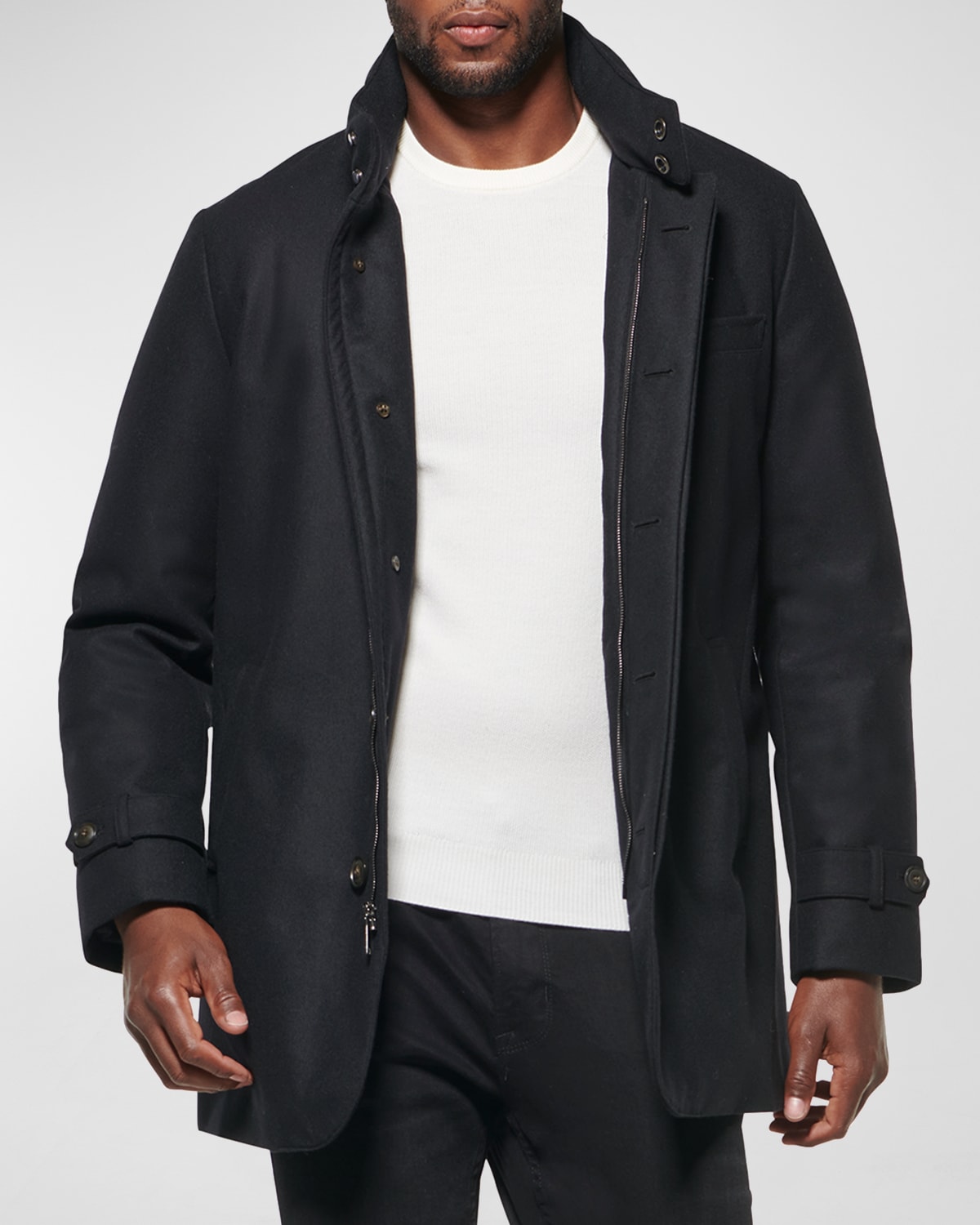 Norwegian Wool Padded Single-breasted Coat In Black