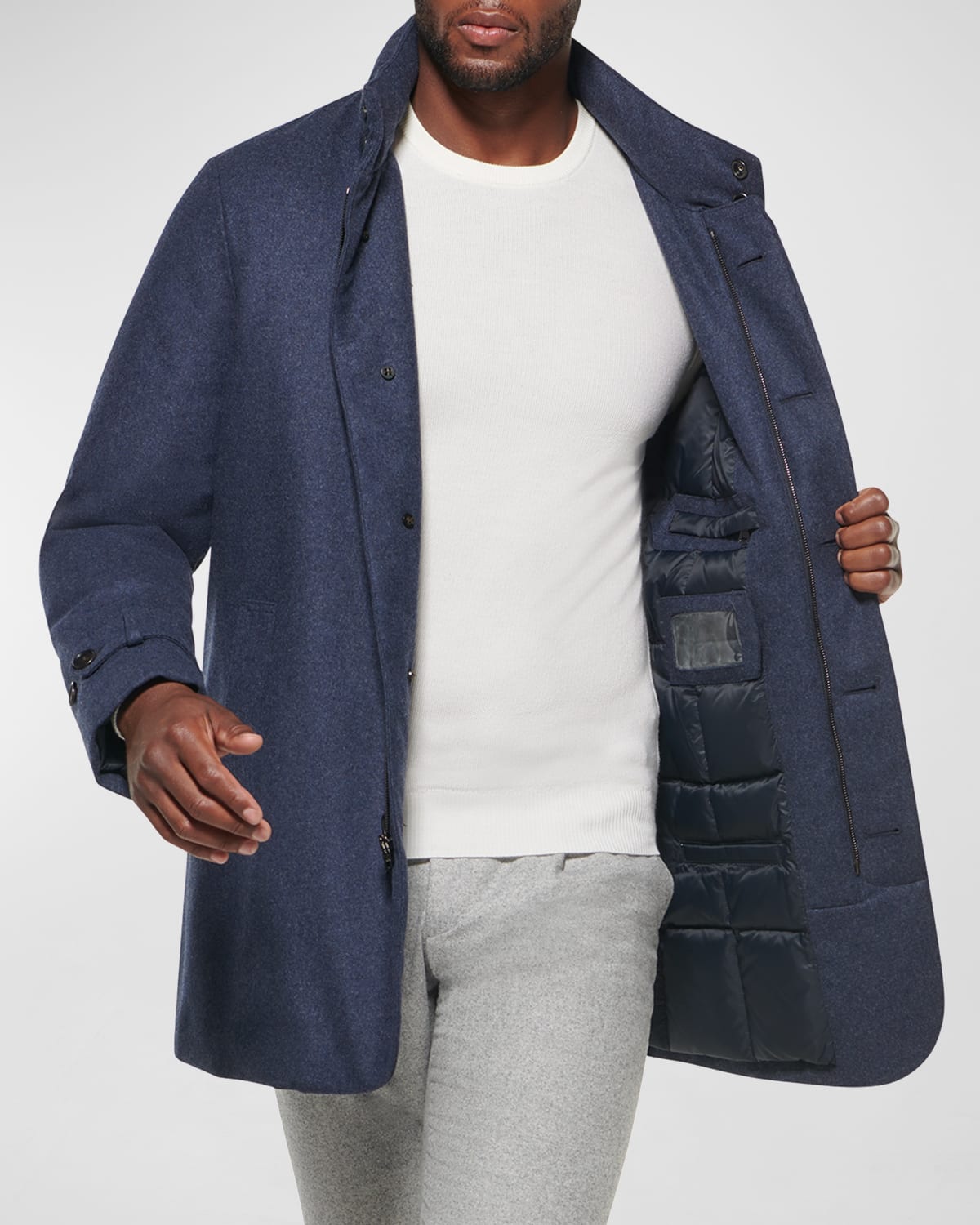 Norwegian Wool Men's Slim Hooded Car Coat In Blue