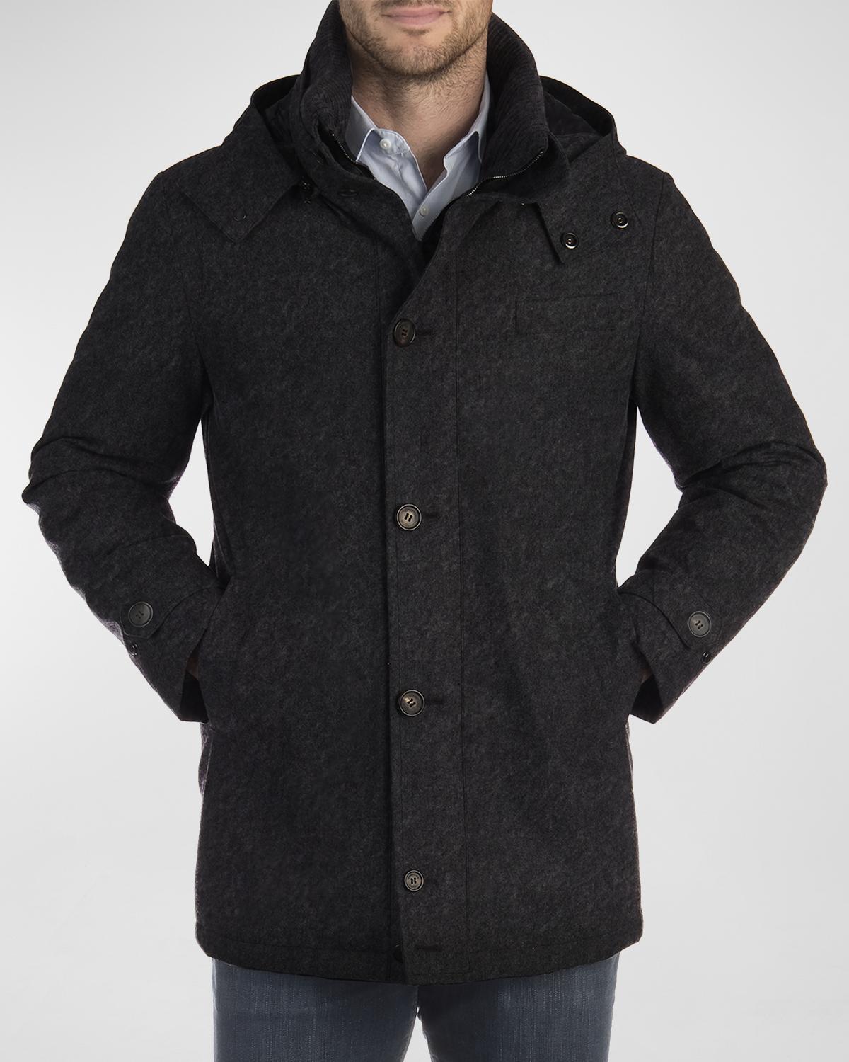 Norwegian Wool Slim Waterproof 750 Fill Power Down Car Coat In Charcoal