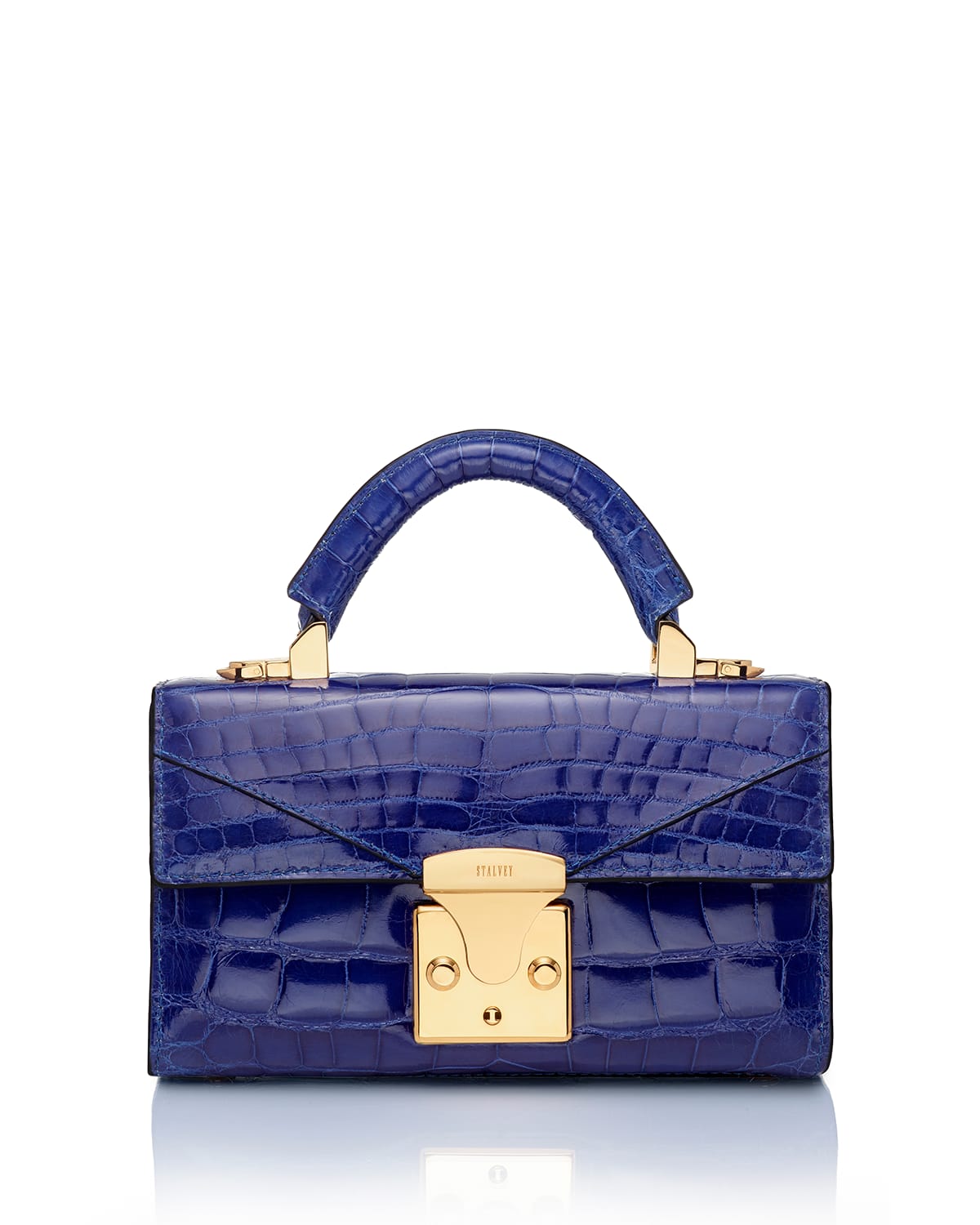 Stalvey Mini Crocodile Top-handle Bag In Blue