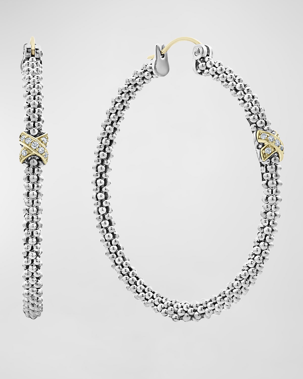 Lagos Caviar Lux Diamond-x Skinny Hoop Earrings W/ 18k Gold